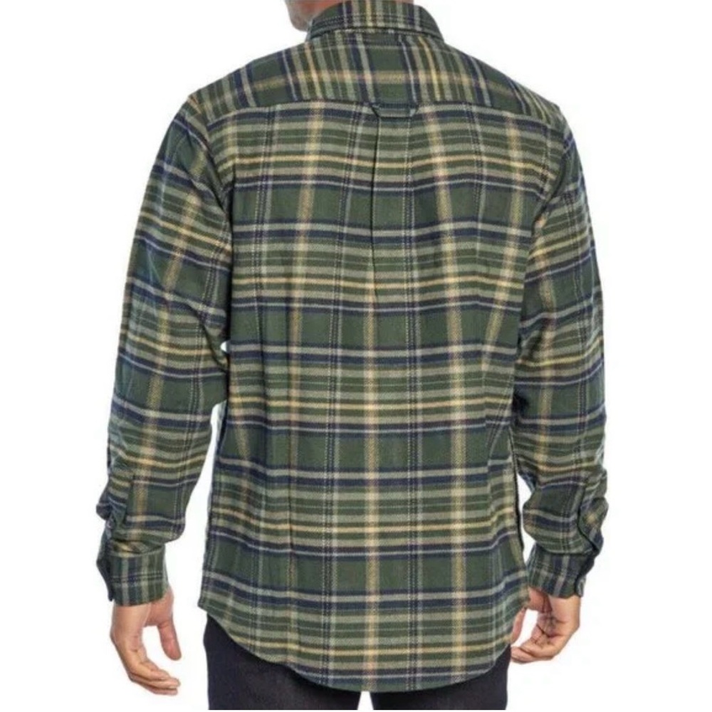 New Woolrich Brawny Flannel Button Shirt Green Plaid Blue - Picture 2 of 7